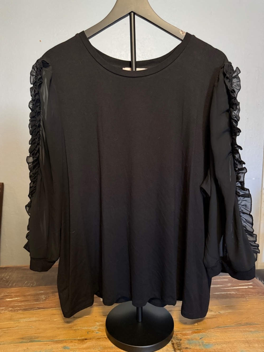 Black Ruffle-Sleeve Top